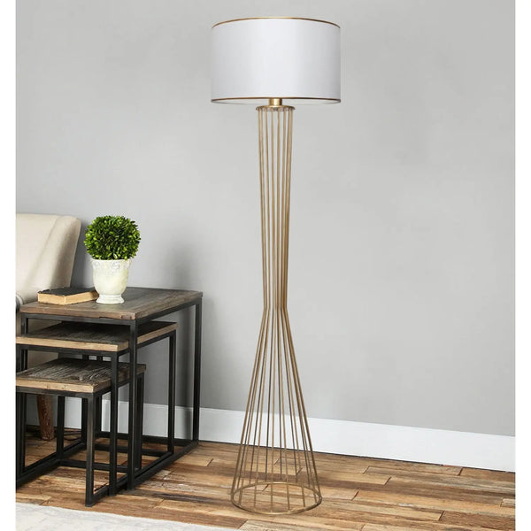 Lampadar modern, metal/textil, alb-auriu- Livrare rapida!