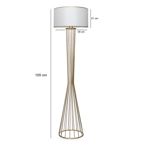 Lampadar modern, metal/textil, alb-auriu- Livrare rapida!